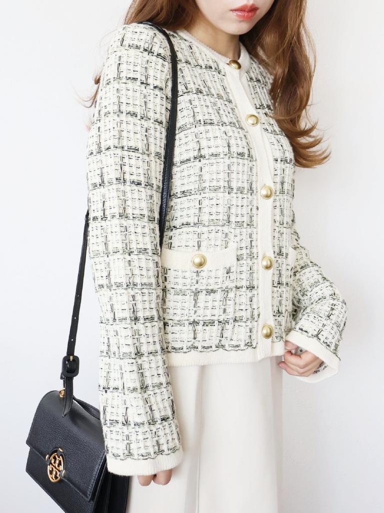 美品　IENA トラッゾドンナ　ツィードニットカーディガン　ホワイト 割引ファッション - 美品 IENA トラッゾドンナ ツィードニット